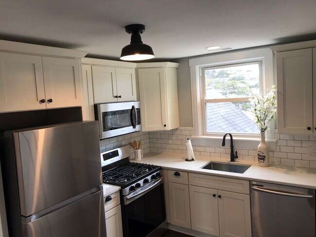 Brand new shaker soft close cabinets, stainless steel appliances including gas stove, dishwasher, microwave, and refrigerator - 74 N Walkup Ave