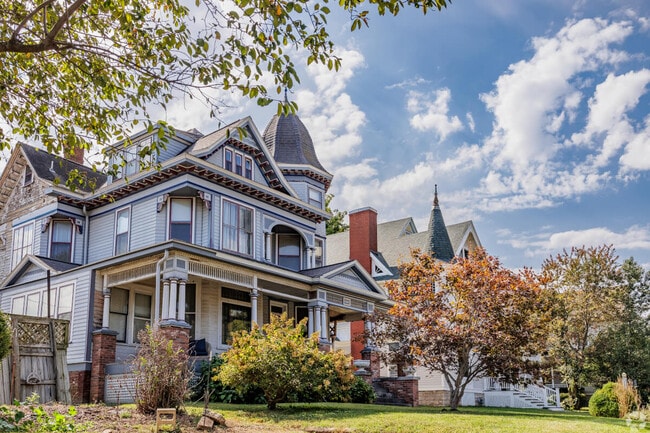 Elaborate queen anne and victorian homes sit side by side along historic Walnut Street in Springfield.