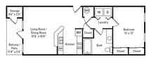 1 Bedroom, 1 Bath 692 sq. ft. - Addison