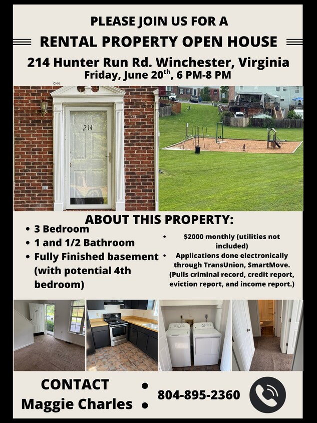 Rental Property Open House, June 20th, 6P - 8P - 214 Hunter Run Rd