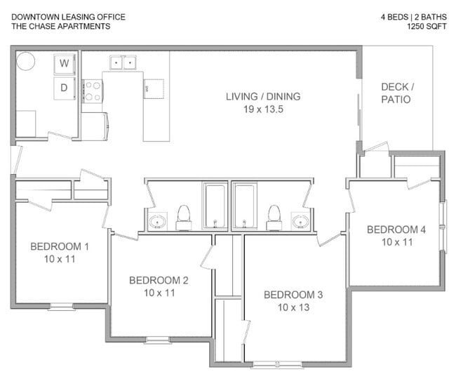 Floor plan with estimated room size - Chase Apartments