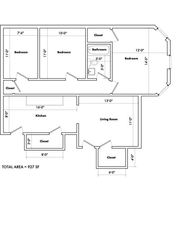3 bedroom floorplan - Prescott Place