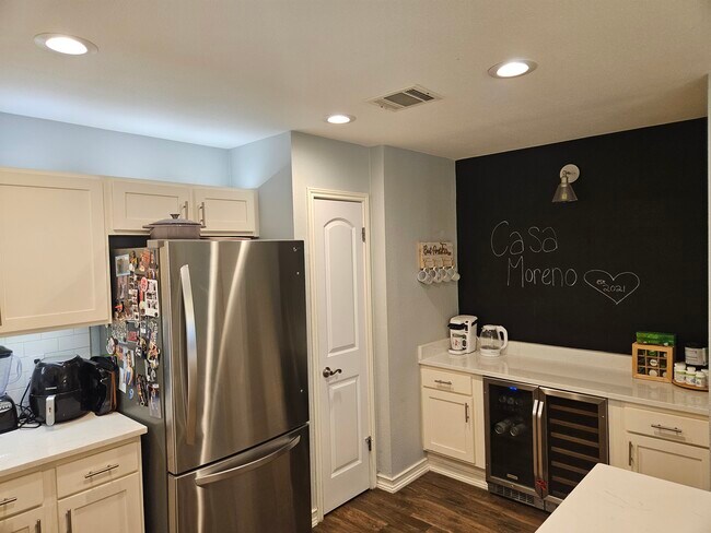 Coffee Bar, Beverage Refrigerator, and Chalkboard Wall - 2134 Pecan Hollow Dr