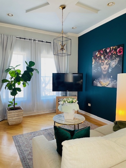 Tall windows with accent wall - 1618 S Washtenaw Ave