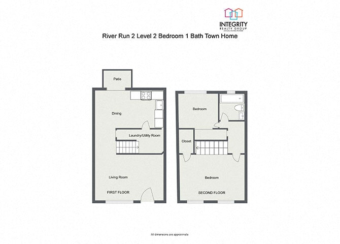 River Run Apartments – 2 Bedroom 1 Bath Townhome (2 Level)