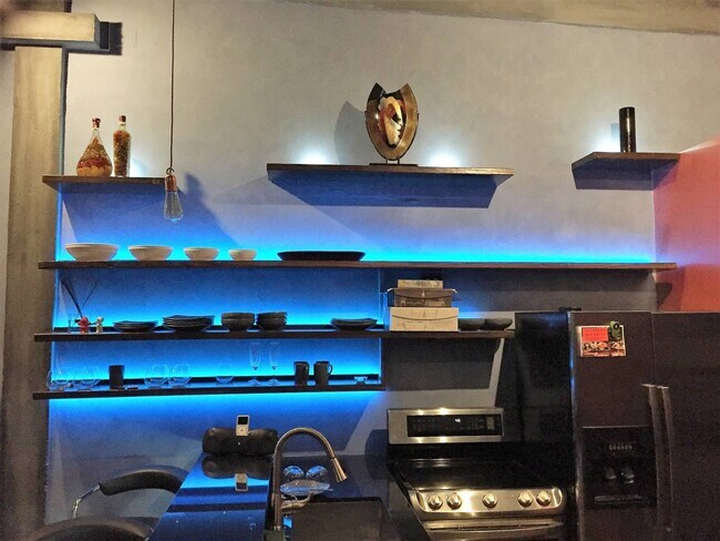 Kitchen shelves with lighting - 915 N San Jacinto St