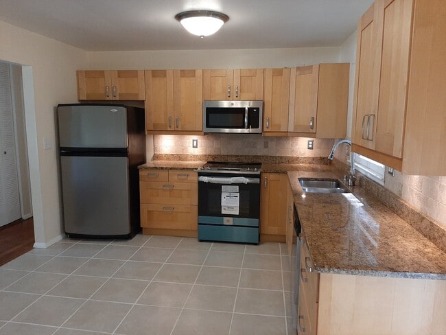 La cocina renovada cuenta con encimeras de granito, gabinetes de madera, grifo extraíble y electrodomésticos de acero inoxidable. - 2955 Fantasy Ln