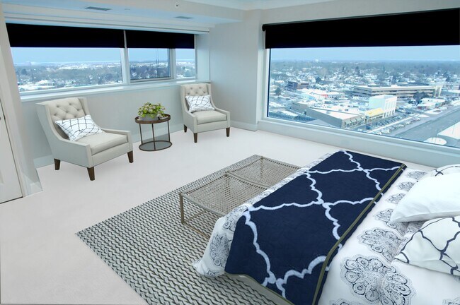 IMPRESIONANTE SUITE PRINCIPAL DE 2/3 HABITACIONES / ENORME CON VENTANAS PANORÁMICAS DE PISO A TECHO CON VISTAS A CANADÁ Y MÁS ALLÁ - 555 Luxury Apartments