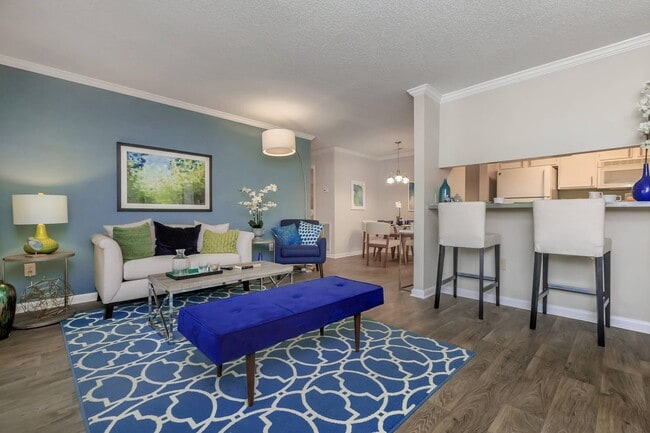 Kitchen Bar Seating - Living Area - Gold Interior - Ashley Oaks Apartments