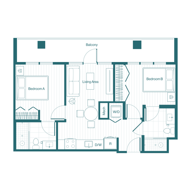 Distribución de 2 habitaciones y 2 baños: B6 - X Denver 2