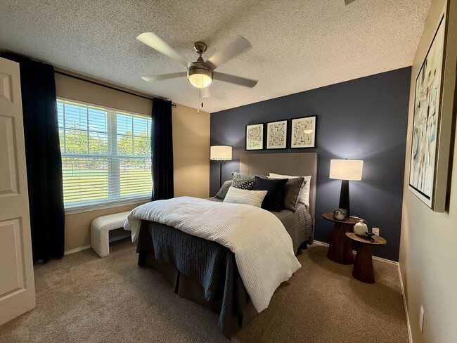 Bedroom with carpet & ceiling fan - Vetra at Hamilton Place