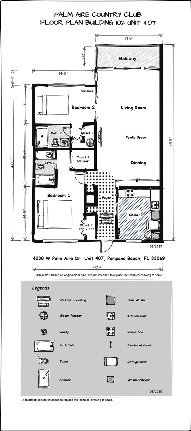 #407 Plano de planta 2D - 4030 W Palm Aire Dr
