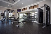 Located at 300 S Tulane Ave in Oak Ridge, Tennessee, this single-floor fitness center offers a comprehensive workout facility designed to accommodate a wide variety of exercise needs. The space is architecturally distinguished by a coffered, tray ceiling with crown molding and a large ceiling fan in the main exercise area, lending an upscale feel rarely found in community fitness centers.

The main workout area features durable rubber flooring and is outfitted with a TKO functional training rig, adjustable weight benches, a full rack of dumbbells spanning a wide weight range, and a cable resistance machine, providing ample options for strength training. Wall-to-wall mirrors enhance the sense of space and allow users to monitor their form throughout their workouts.

A dedicated cardio zone includes a row of Spirit treadmills, stationary bikes, and rowing machines, all positioned alongside large floor-to-ceiling windows that invite abundant natural light and offer views of the surrounding outdoor grounds. A wall-mounted flat-screen television is positioned for convenient viewing during cardio sessions.

An adjacent section of the facility, accessible through a glass-paneled garage-style door, features additional rowing machines and free weights, further expanding the available training space. The open layout, bright interiors, and modern equipment collectively create a motivating and functional environment well-suited for daily fitness routines.