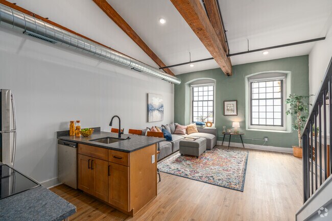 1 habitación, 1 baño con loft - 773 pies cuadrados - Sala de estar - Trent Manayunk