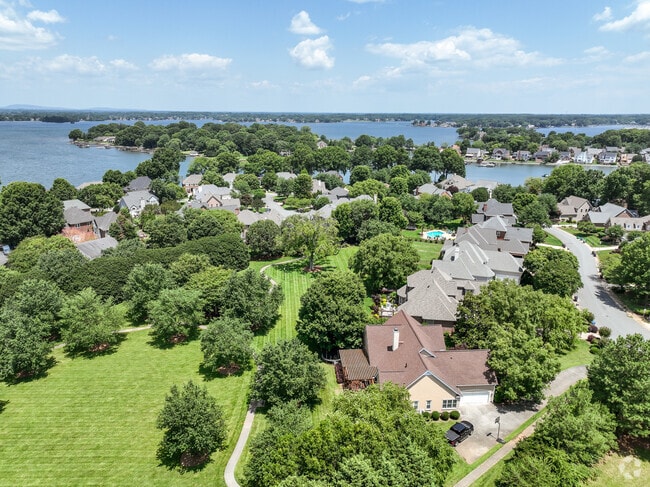 An aerial view of Lake Norman from a beatiful brick community in Huntersville.