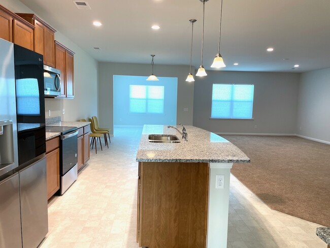 Side view of great room, showcasing high-end refrigerators with craft cocktail ice maker. - 413 Ambrose Dr