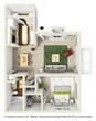 This 600 square foot apartment in Pineville, NC offers a thoughtful layout with two bedrooms and one bathroom. The primary bedroom is generously sized at 130 square feet, providing ample space for comfort. The living area showcases a cozy fireplace, creating a warm focal point for relaxation. Large windows throughout allow natural light to flood the space, enhancing the airy feel of the neutral-toned walls and carpeted floors.

The kitchen, while compact, features modern appliances including a microwave. A dedicated laundry area with a top-loading washer adds convenience to daily life. The bathroom is efficiently designed with a shower/tub combination and single vanity. 

Ceiling fans in the bedrooms offer additional comfort and air circulation. The apartment's layout maximizes the use of space, with a closet for storage needs. The overall design aesthetic is clean and contemporary, with smooth ceilings and simple trim work. This apartment provides a comfortable living space that balances functionality with modern amenities in a modest footprint.