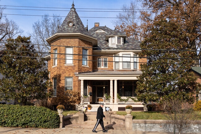 Streets are lined with Victorian and Queen Anne homes in Belleville, Illinois.