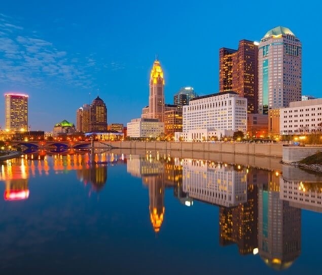 The Columbus skyline at dusk