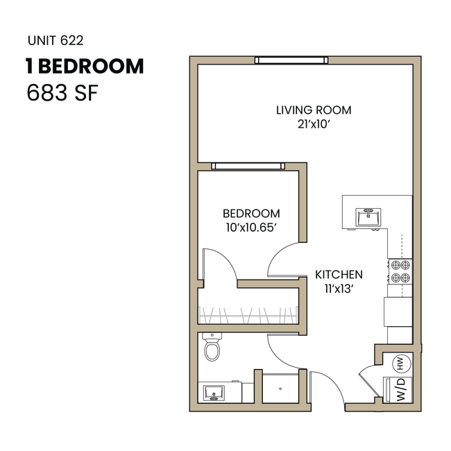 622_1BR_2F_683SF_Dim - Buttonwood