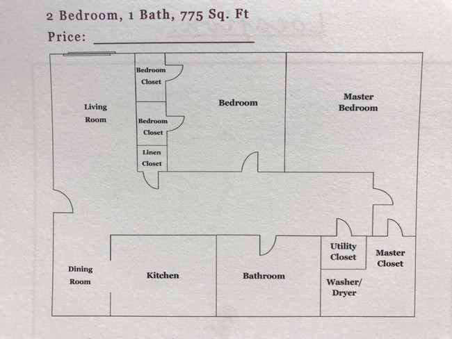 Ej.: Plano de planta de dos habitaciones - Dover Village Apartments