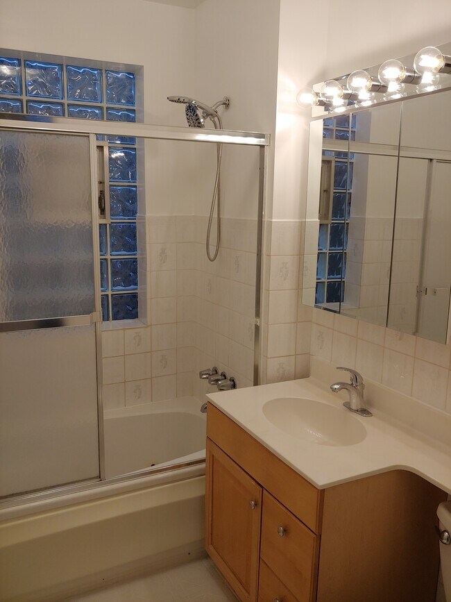 Bathroom with rain shower head and hand-held nozzle - 4015 N Long Ave