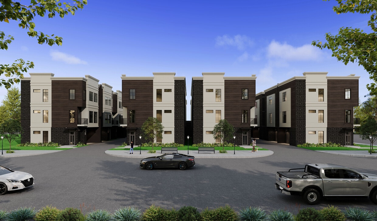 Architectural rendering showing main building entrance and layout. - 811 Samuels Ave