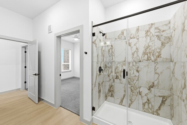 Tiled Shower with Glass Doors - Wixby House