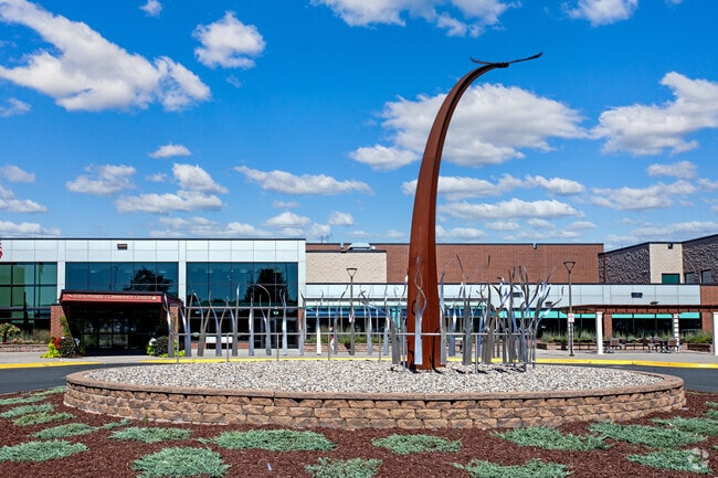 View of the Eden Prairie Community Center sculpture located in Eden Prairie, MN.