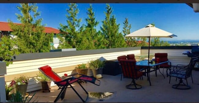 Larger of two patios with views of Rainier - 15340 Macadam Rd S