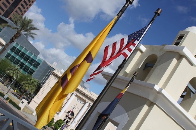 Flags in front of the ASU campus