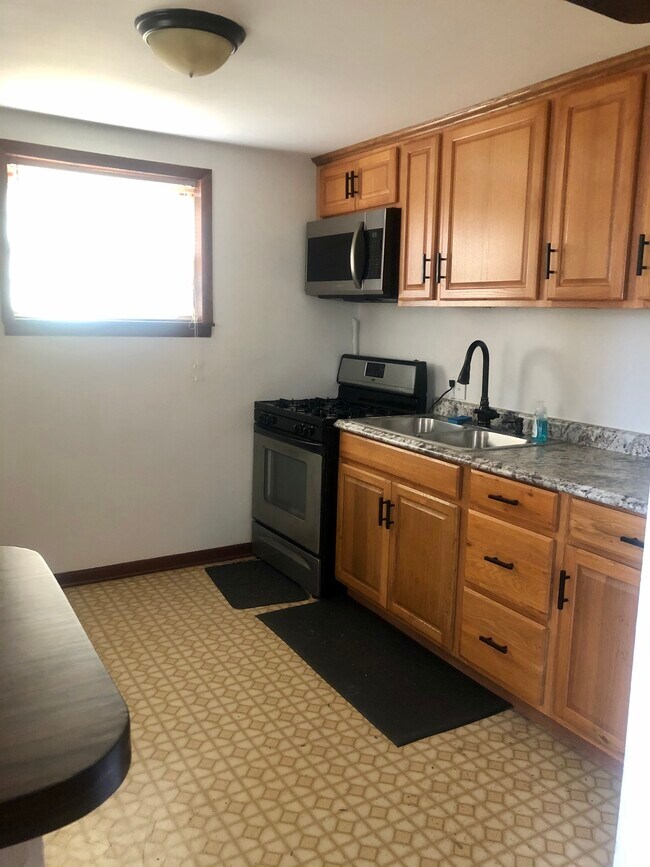 Kitchen with new cabinets, countertop, sink, water faucet & microwave - 1606 Caniff Cir