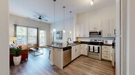 Located at 4101 Runner Lp in Chester, Virginia, this single-floor, 2-bedroom, 2-bathroom home offers a clean, modern aesthetic with thoughtful finishes throughout. The open-concept kitchen and living area serves as the heart of the home, anchored by a central island with striking granite countertops, an undermount sink with a matte black faucet, and a full suite of stainless steel appliances including a refrigerator, range, microwave, and dishwasher. Light wood-tone cabinetry with black hardware adds a contemporary touch, while pendant lighting above the island and luxury vinyl plank flooring complete the space. The living area extends naturally from the kitchen, bathed in natural light from multiple windows and sliding door access to the outdoors. Both bedrooms feature plush carpet flooring, ceiling fans, and ample natural light, with the primary bedroom offering generous proportions and dedicated closet space. The two full bathrooms are finished with granite-topped vanities and full tub-shower combinations with tiled surrounds. Neutral, warm wall tones and clean white trim flow consistently throughout the home, creating a cohesive and inviting atmosphere well-suited for comfortable everyday living.