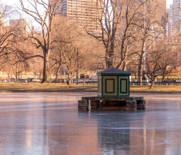 Frozen pond in Boston Common in the winter