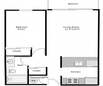 1HAB/1BA - 425 Apartments