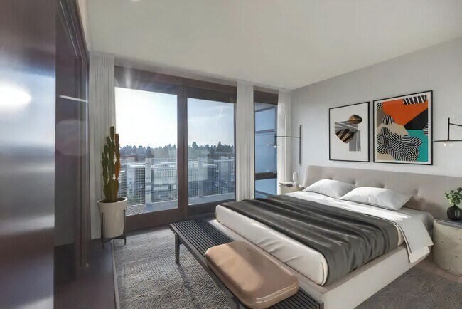 Las cortinas translúcidas atenúan la luz, de modo que la habitación se mantiene luminosa pero a la vez íntima. - Ballard Public Lofts