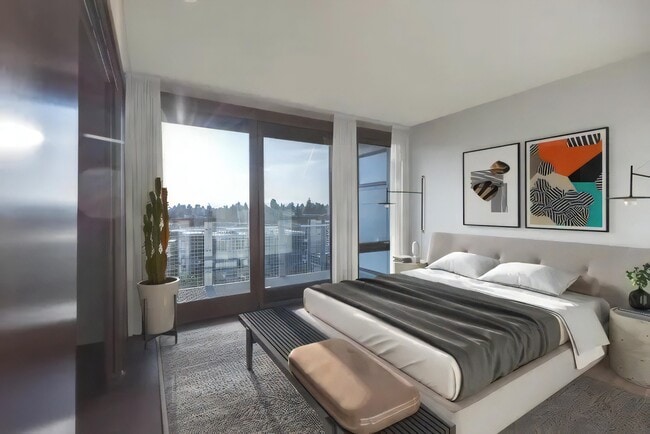 Sheer curtains soften the light so the room stays bright but private. - Ballard Public Lofts