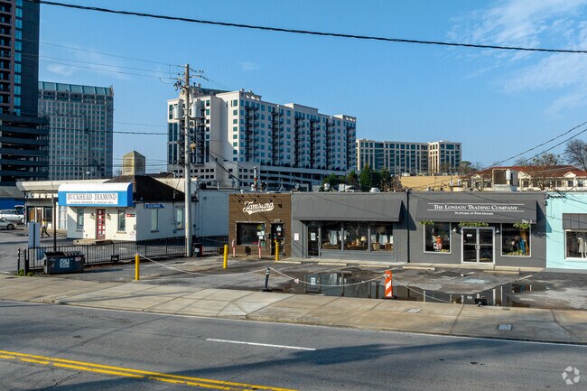 Some of the condo towers overlook the Roswell Road shops in Buckhead Forest.
