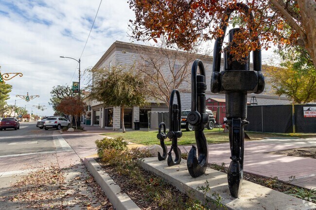 Downtown Taft's unique art installation, oil industry equipment transformed into art.