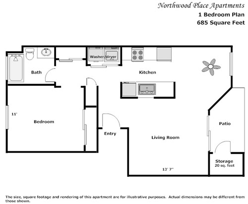 1BR/1BA - Northwood Place Apartments