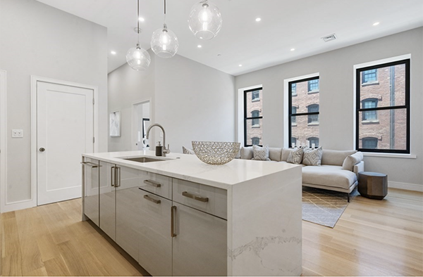Waterfall Quartz island w/bartop seating. - 355 Congress St
