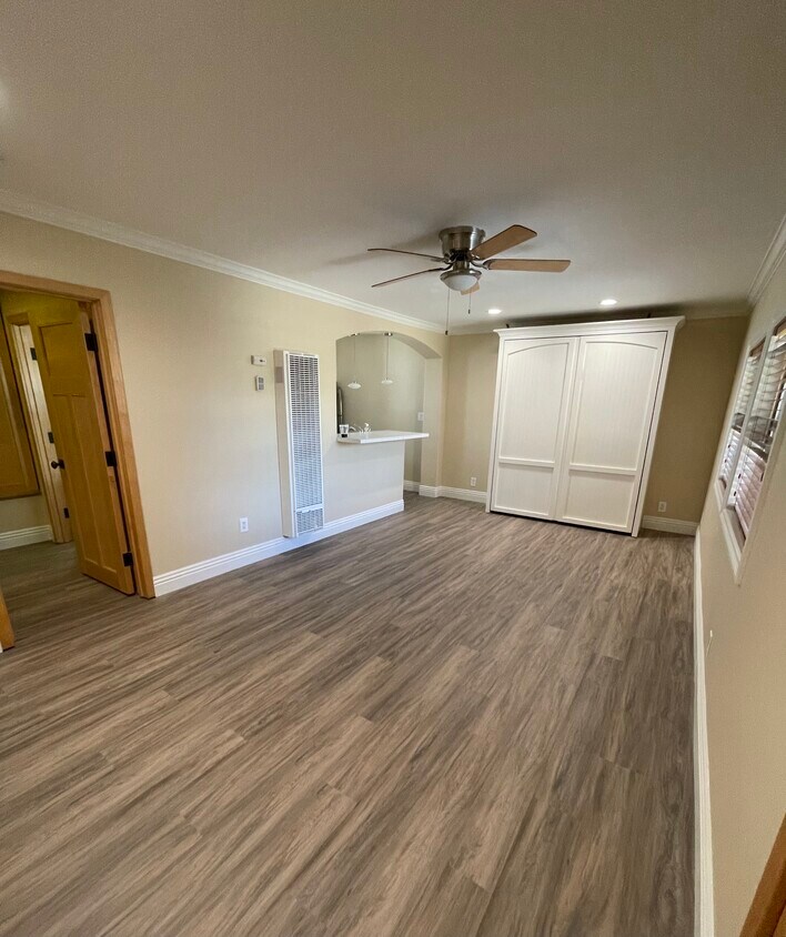 View from front door. Built in Murphy bed for more space - 1049 Felspar St
