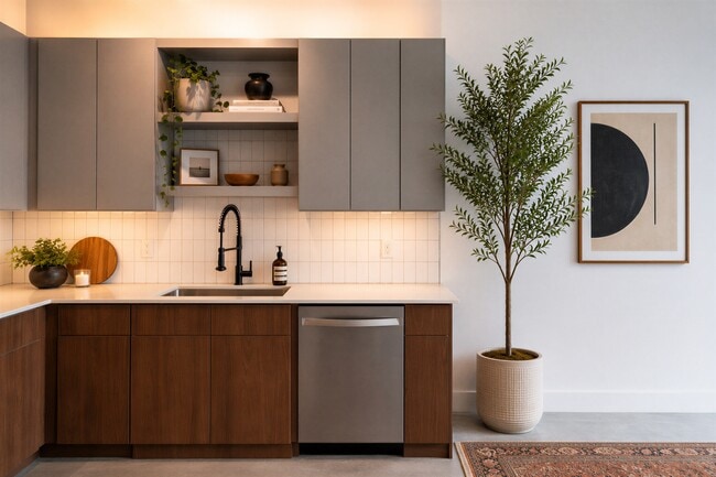 Modern Industrial Kitchen at Cole Motor Apartments in Indianapolis - Cole Motor