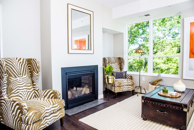 Two-Bedroom Apartment Living Room with Fireplace - Altitude Residences