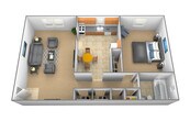 1 Bedroom 1 Bath - Ashley Floor Plan