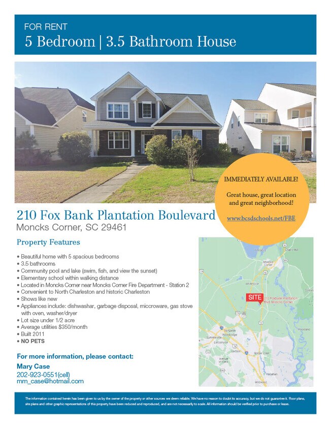 210 Foxbank Plantation Blvd, Moncks Corner, SC 29461 House for Rent