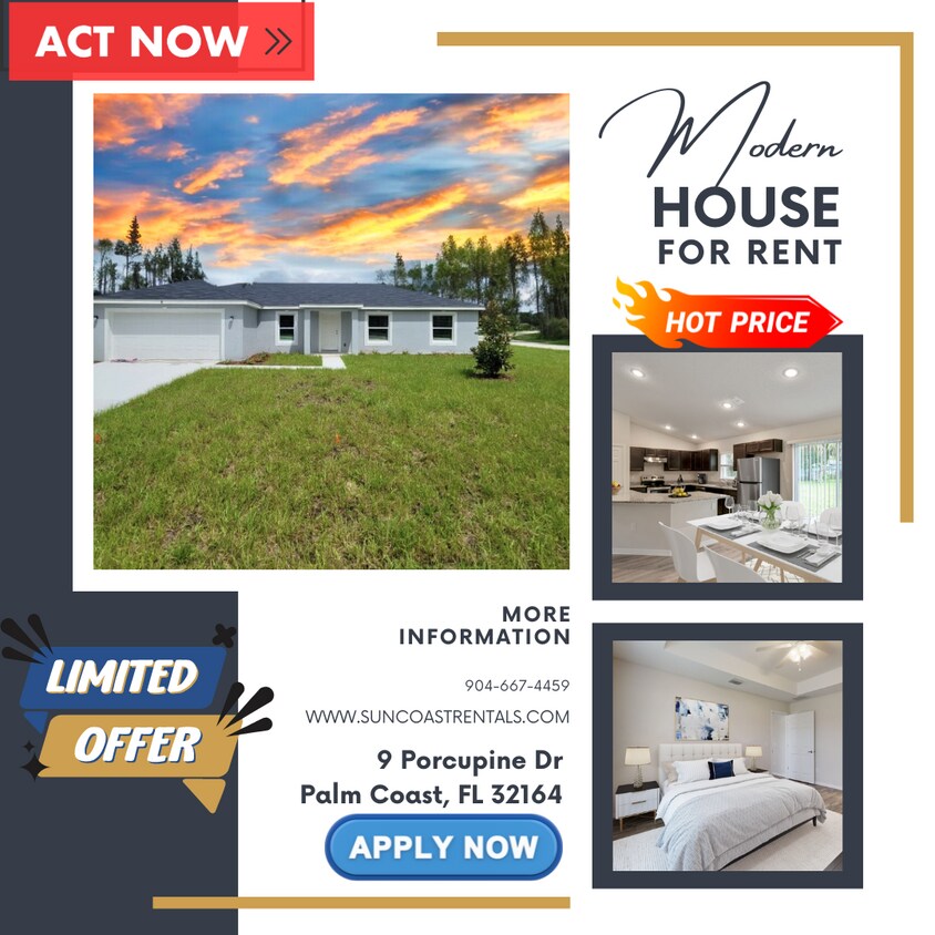 9 Porcupine Dr, Palm Coast, FL 32164 House Rental in Palm Coast, FL