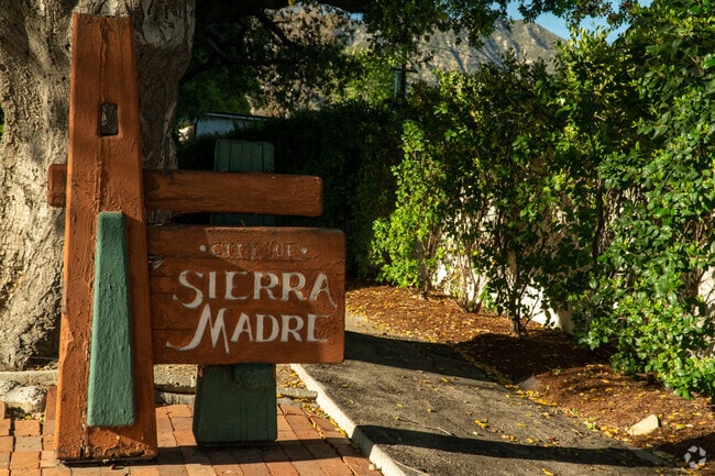 Sierra Madre sign welcomes those who enter the town on S Street.