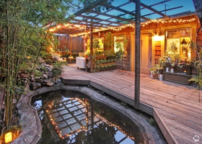 Entrance/front deck/koi pond (door is now blue, see next photo) - 2343 Yosemite Dr