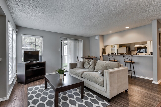 Contemporary Living Room Interior with Wood-Look Flooring - The Broadwater at Salado Creek